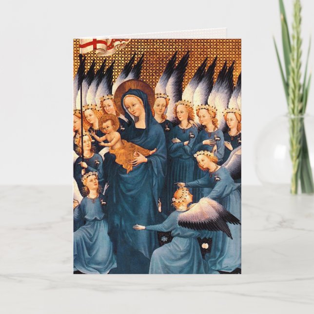 Tarjeta Festiva Los ángeles que rodean a la Virgen y al Niño Jesús (Anverso)