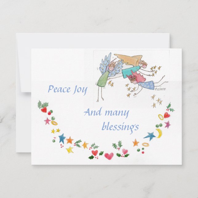 Tarjeta Festiva Los ángeles te desean paz alegría y muchas bendici (Anverso)