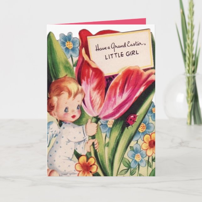 Tarjeta Festiva Los chicas retros lindos del ángel de Pascua del (Anverso)