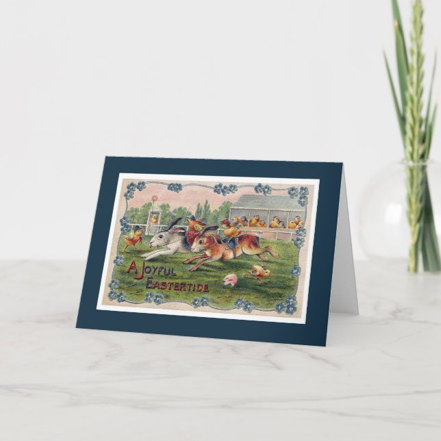 Tarjeta Festiva Los conejos de las Carreras - saludo de Pascua del (Anverso)