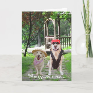 Tarjeta Festiva Los contrarios atraen perros divertidos