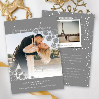Tarjeta Festiva Los copos de nieve aman a la Boda de fotos de los