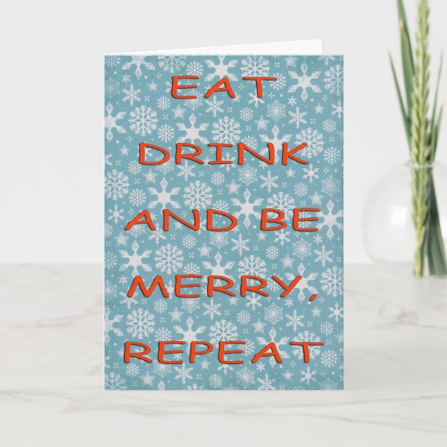 Tarjeta Festiva Los copos de nieve comen bebidas rojas repetidas (Anverso)
