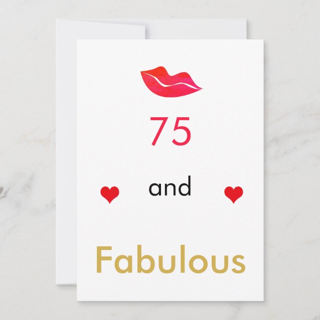 Tarjeta Festiva Los corazones rojos labran 75 y FABULOUS (Anverso)