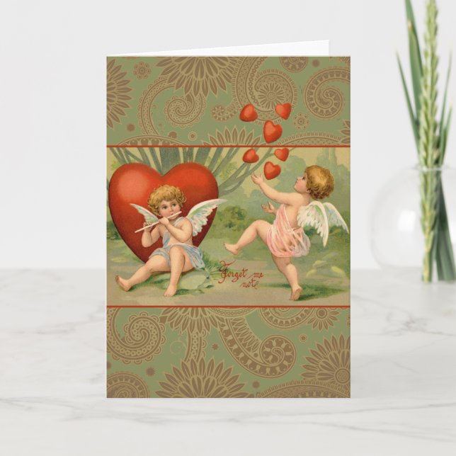 Tarjeta Festiva Los Cupidos de San Valentín aman la antigua cosech (Anverso)