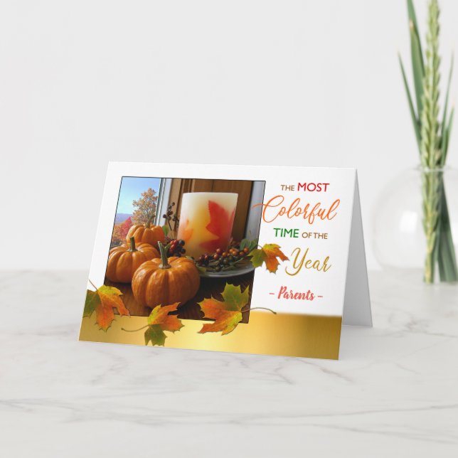 Tarjeta Festiva Los deseos de acción de gracias para los padres y  (Anverso)