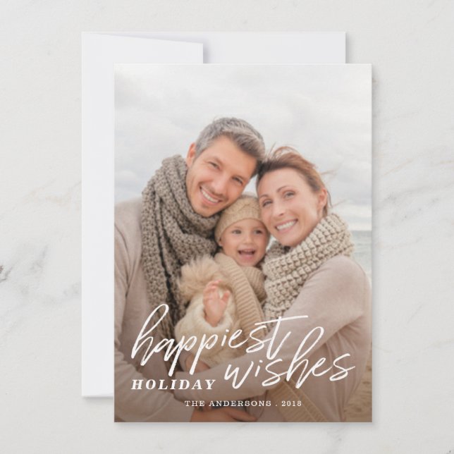 Tarjeta Festiva Los deseos de vacaciones más felices, escritura ma (Anverso)