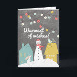 Tarjeta Festiva Los deseos más cálidos | Vintage Snowman<br><div class="desc">Cambia el texto interno para personalizar esta adorable tarjeta de Navidades a tu gusto, o deja los dulces sentimientos tal como son. El interior de la tarjeta está decorado con adornos colgantes y un pequeño pájaro bonito. Fuera de un lindo muñeco de nieve les desea a sus amigos y seres...</div>