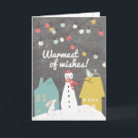 Tarjeta Festiva Los deseos más cálidos | Vintage Snowman<br><div class="desc">Cambia el texto interno para personalizar esta adorable tarjeta de Navidades a tu gusto, o deja los dulces sentimientos tal como son. El interior de la tarjeta está decorado con adornos colgantes y un pequeño pájaro bonito. Fuera de un lindo muñeco de nieve les desea a sus amigos y seres...</div>