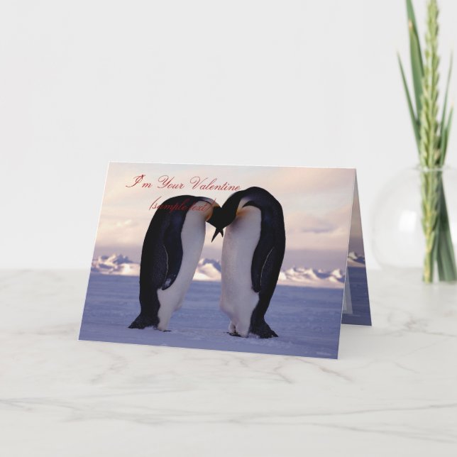 Tarjeta Festiva Los dezines besan al emperador pingüino en San Val (Anverso)