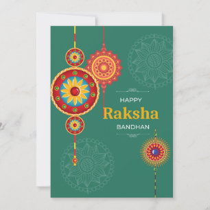 Tarjeta Festiva Los diseños de Rakhi en verde con Happy Raksha ban
