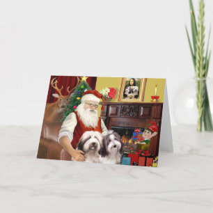 Tarjeta Festiva Los dos Bearded Collies de Santa