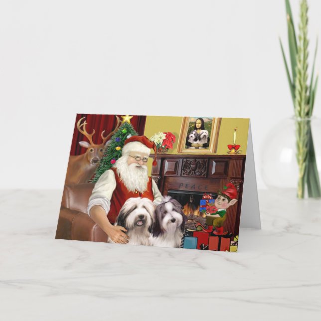 Tarjeta Festiva Los dos Bearded Collies de Santa (Anverso)