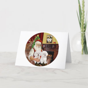 Tarjeta Festiva Los dos Bichon Frise de Santa
