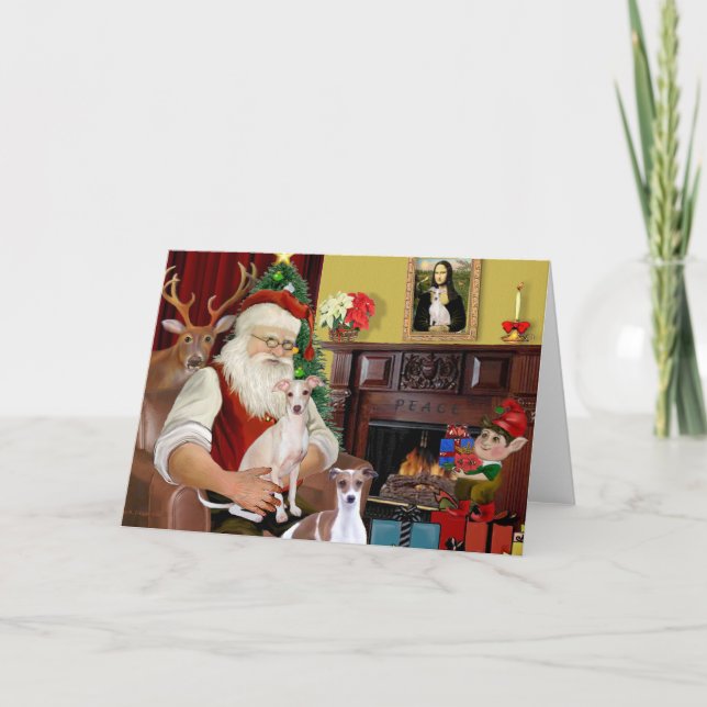 Tarjeta Festiva Los dos Greyhounds italianos de Santa (Anverso)