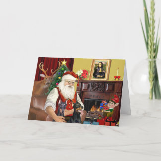 Tarjeta Festiva Los dos pastores Doberman de Santa