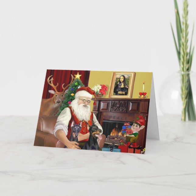 Tarjeta Festiva Los dos pastores Doberman de Santa (Anverso)