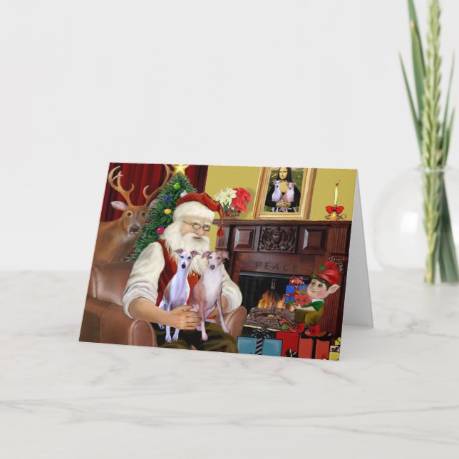Tarjeta Festiva Los dos Whippets de Santa (Anverso)