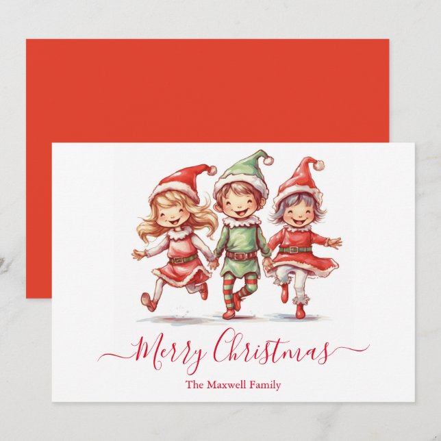 Tarjeta Festiva Los elfos de los Navidades (Anverso / Reverso)