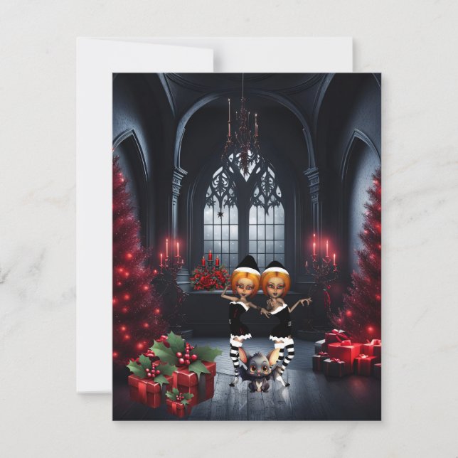 Tarjeta Festiva Los elfos oscuros celebran a los Navidades (Anverso)