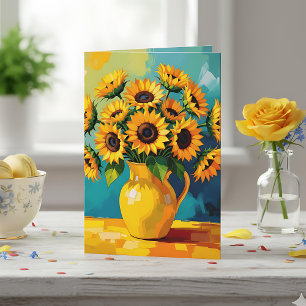 Tarjeta Festiva Los girasoles amarillos en una bolsa con un estilo
