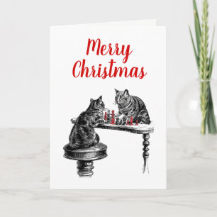 Tarjeta Festiva Los juegos de mesa dos gatos que juegan a ajedrez