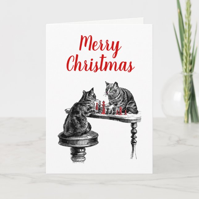 Tarjeta Festiva Los juegos de mesa dos gatos que juegan a ajedrez (Anverso)