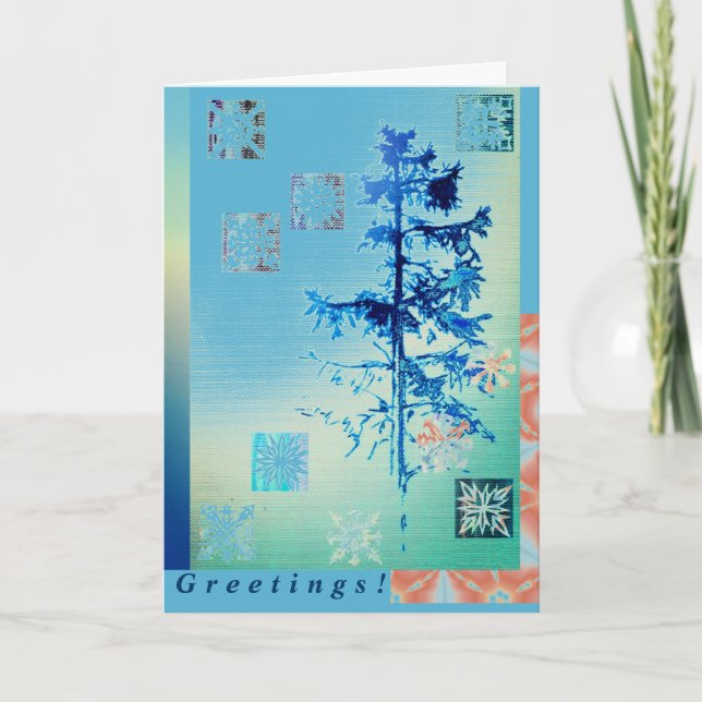 Tarjeta Festiva Los mejores deseos con árbol de aves y copos de ni (Anverso)