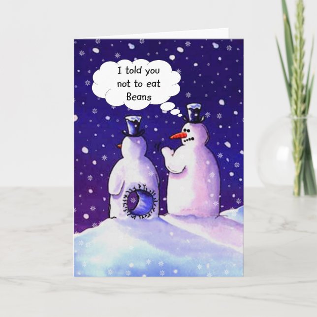 Tarjeta Festiva ¡Los muñecos de nieve, no comen habas!!!! (Anverso)