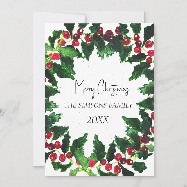 Tarjeta Festiva Los Navidades acuarelas rompen con moras y brillan (Anverso)