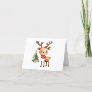 Tarjeta Festiva Los Navidades adoran reno con bromista de árbol