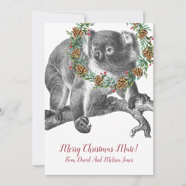 Tarjeta Festiva Los Navidades australianos saludan a Koala Bear (Anverso)