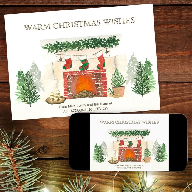 Tarjeta Festiva Los Navidades cálidos desean un bosque y una acoge (Cozy Fireplace Christmas Card. Buy professionally printed or as a printable digital download.)