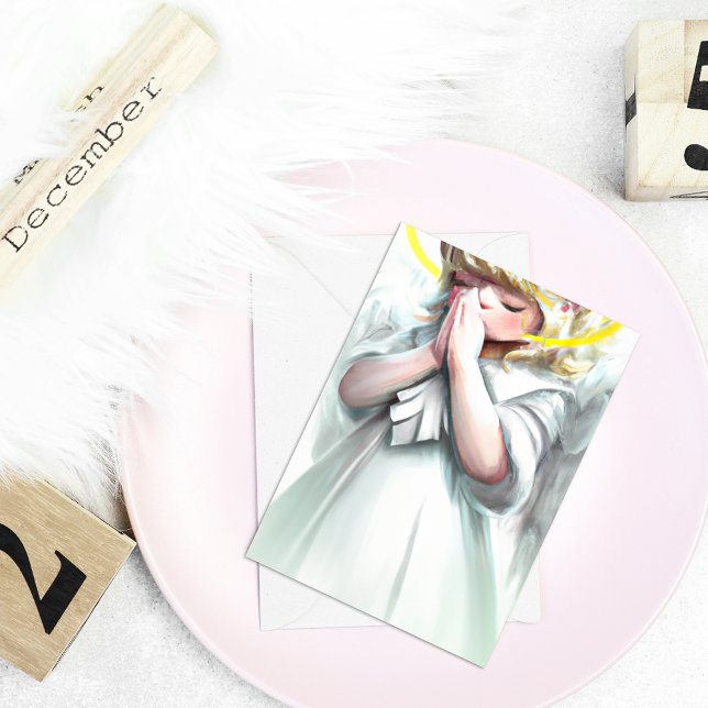 Tarjeta Festiva Los navidades comienzan con el Ángel de la Oración (Subido por el creador)