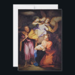 Tarjeta Festiva Los Navidades de la Natividad<br><div class="desc">El diseño Nativity incluye una reproducción de la pintura titulada "La Natividad" del pintor francés Noel Coypel en la parte delantera. El lado inverso muestra el texto o el texto proporcionado si lo desea, en una fuente verde encantadora. A continuación se muestra su firma y la de su familia. Todo...</div>