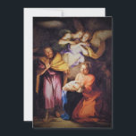 Tarjeta Festiva Los Navidades de la Natividad<br><div class="desc">El diseño Nativity incluye una reproducción de la pintura titulada "La Natividad" del pintor francés Noel Coypel en la parte delantera. El lado inverso muestra el texto o el texto proporcionado si lo desea, en una fuente verde encantadora. A continuación se muestra su firma y la de su familia. Todo...</div>