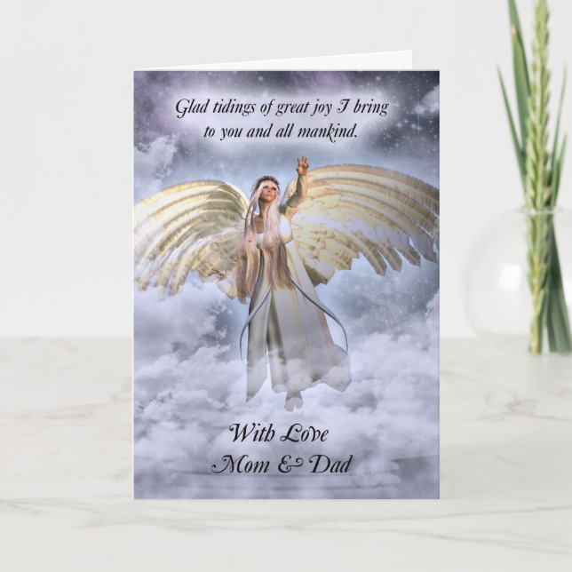 Tarjeta Festiva Los Navidades de Mamá y Papá Ángel Cargan Religios (Anverso)