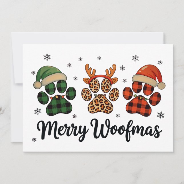 Tarjeta Festiva Los Navidades de Merry Woofmas Dog Paw adoran las  (Anverso)