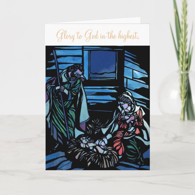 Tarjeta Festiva Los Navidades de vidrio manchado de la Natividad (Anverso)