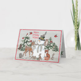 Tarjeta Festiva Los Navidades de Woodland Snowman Deer Fox quieren