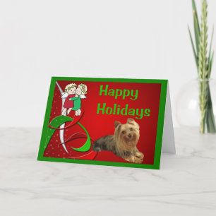 Tarjeta Festiva Los Navidades de Yorkshire Terrier con pequeños án