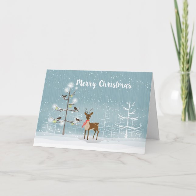 Tarjeta Festiva Los Navidades Deer En El Bosque Snowy (Anverso)
