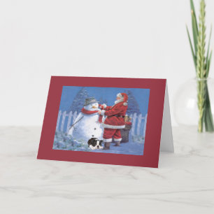 Tarjeta Festiva Los Navidades del Boston Terrier Snowman y Santa G