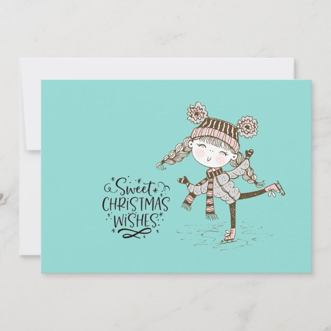 Tarjeta Festiva Los Navidades dulces quieren patinar sobre hielo (Anverso)