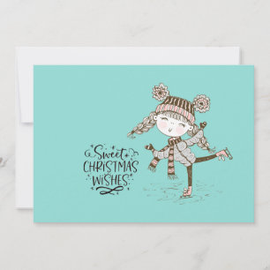 Tarjeta Festiva Los Navidades dulces quieren patinar sobre hielo