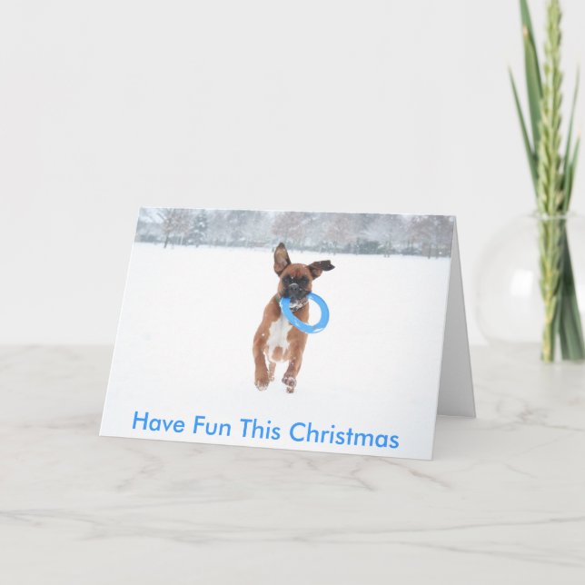 Tarjeta Festiva Los navidades gritan a Jolie jugando en la nieve (Anverso)