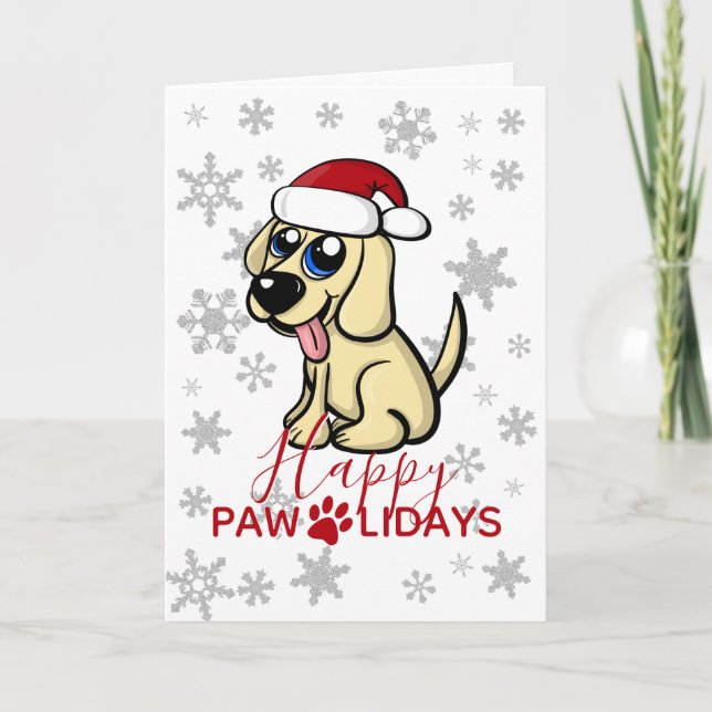 Tarjeta Festiva Los Navidades más guapos cachorro perro con Santa  (Anverso)