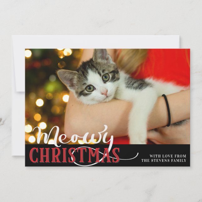 Tarjeta Festiva Los Navidades Meowy adoran al gato añaden la foto  (Anverso)