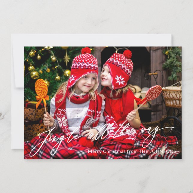 Tarjeta Festiva Los Navidades modernos cantan todo el camino. Foto (Anverso)