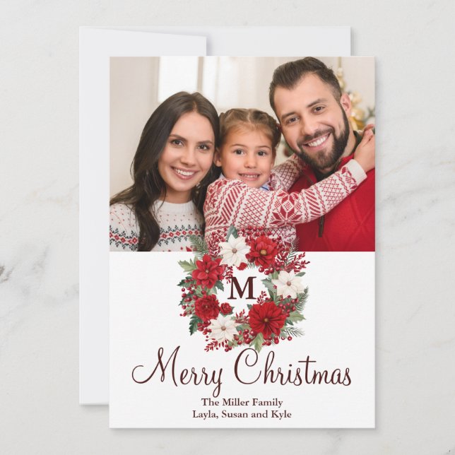 Tarjeta Festiva Los Navidades monogramas usan elegancia tradiciona (Anverso)